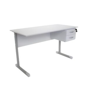 Mesa Reta Escritório com Gavetas Pé Metal Tampo 15mm